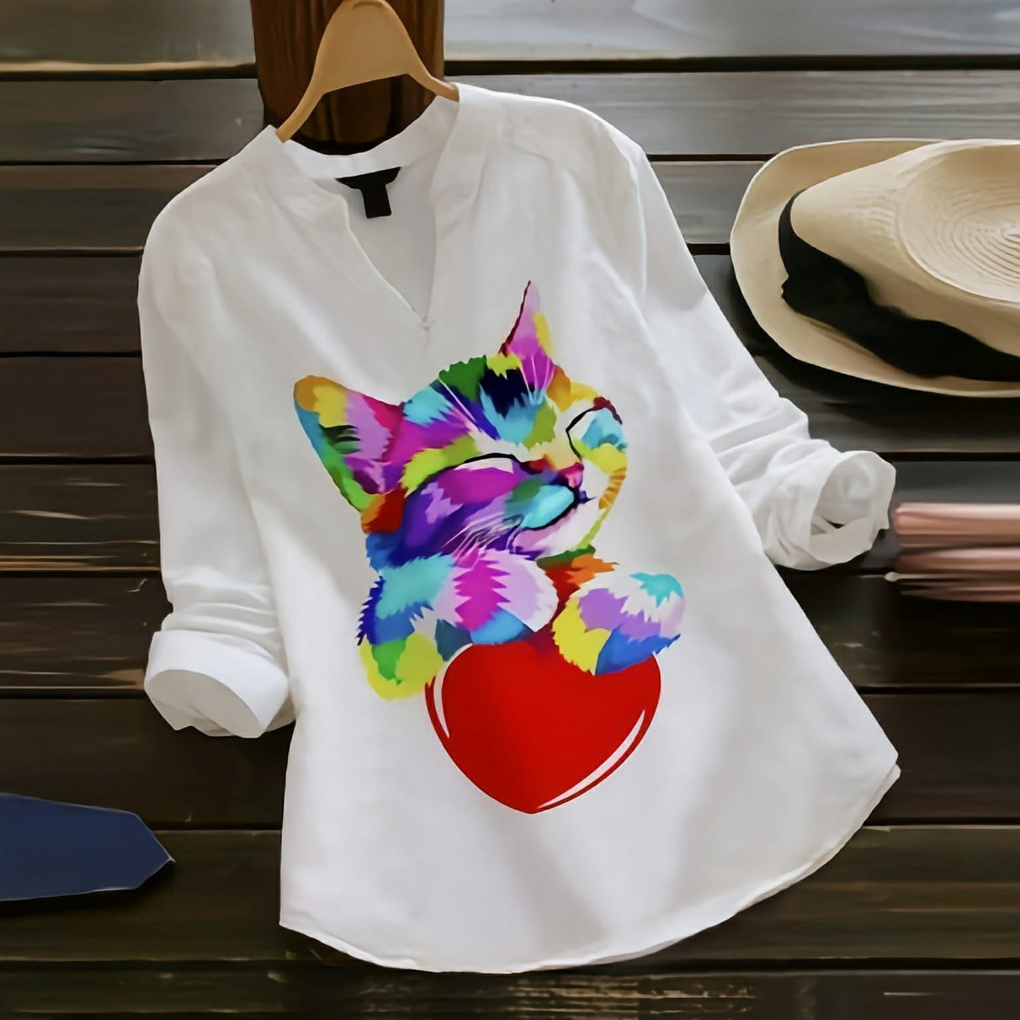 Women Cat Heart Sweatshirt