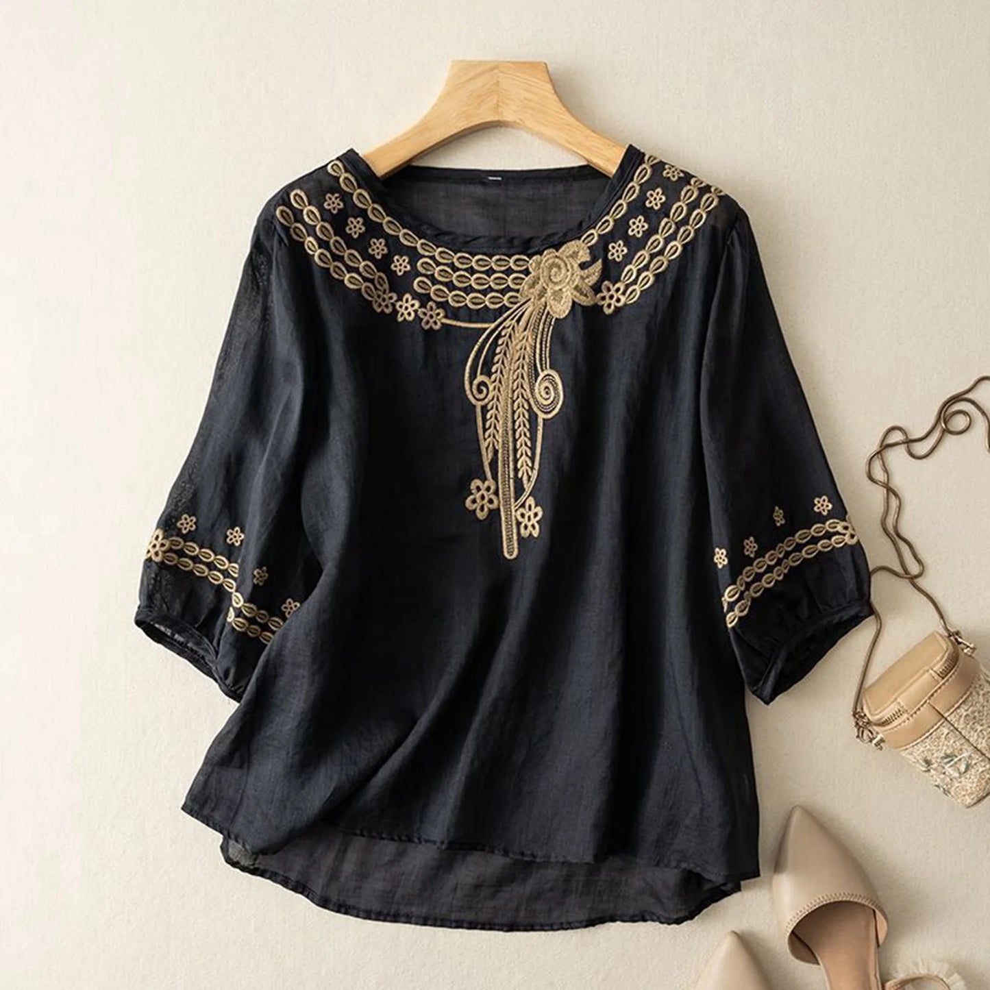 Women Embroidery Round Neck Stylish Tunics