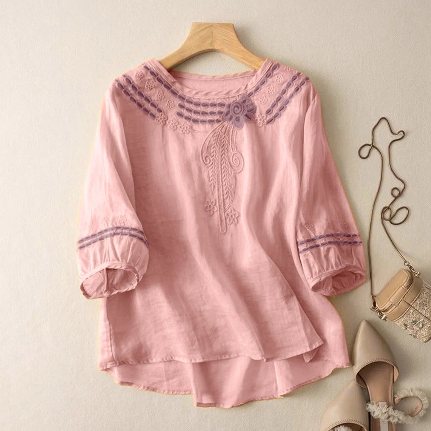 Women Embroidery Round Neck Stylish Tunics