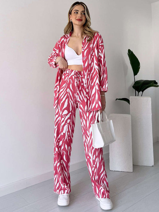 Zebra Print Oversized Shirt with Pants - Baby Pink