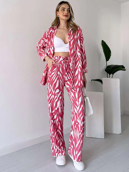 Zebra Print Oversized Shirt with Pants - Baby Pink