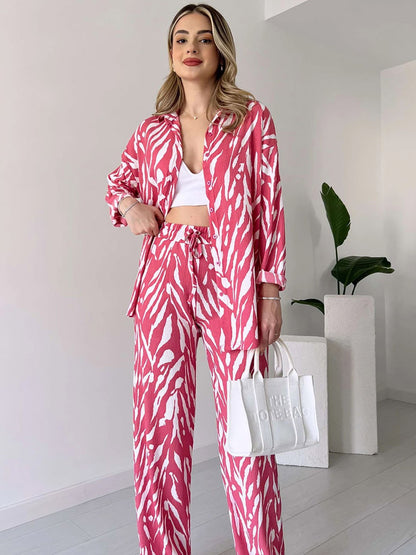 Zebra Print Oversized Shirt with Pants - Baby Pink