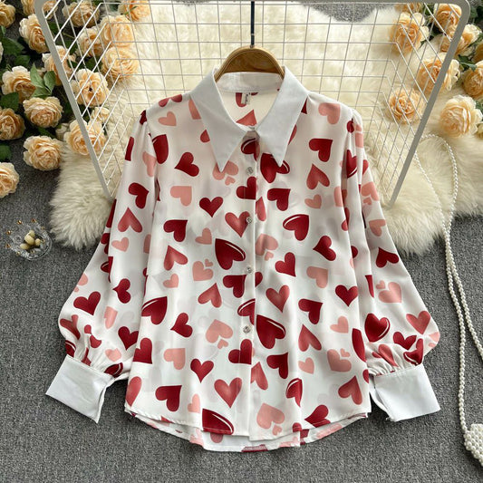 Women Heart Casual Shirt Print Top