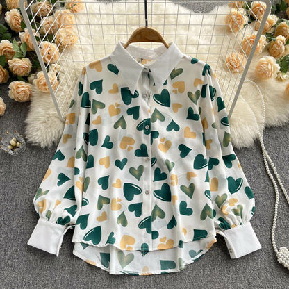 Women Heart Casual Shirt Print Top